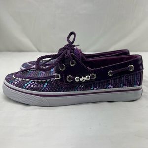 Sperry Top Sider Bahama Plum Sequin Boat Shoes Youth 2.5 YG47788